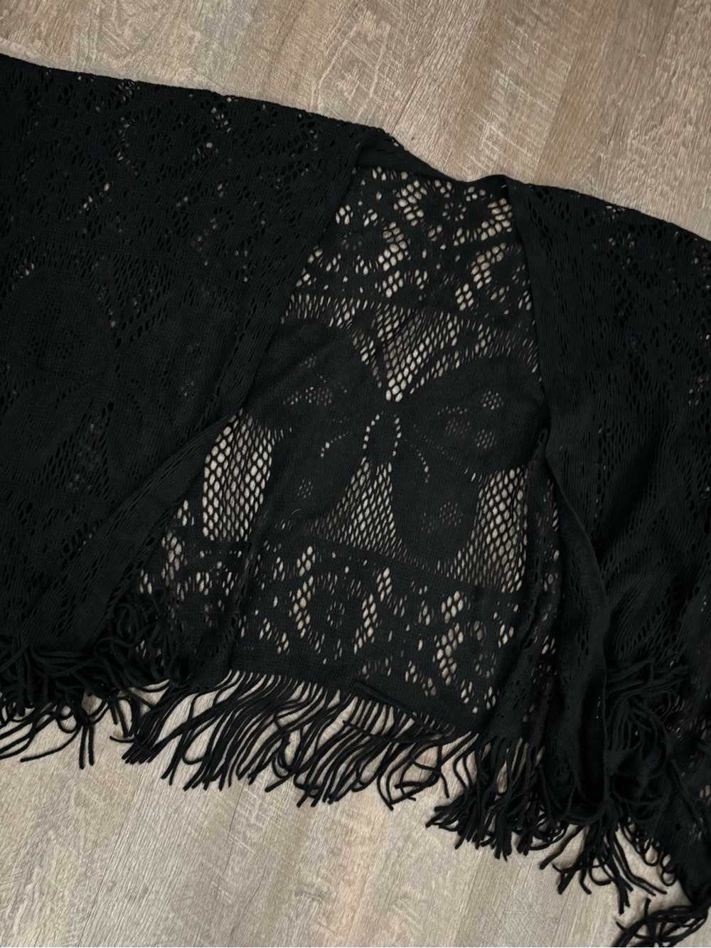 NWOT Boho Black Butterfly Shawl with Fringe
